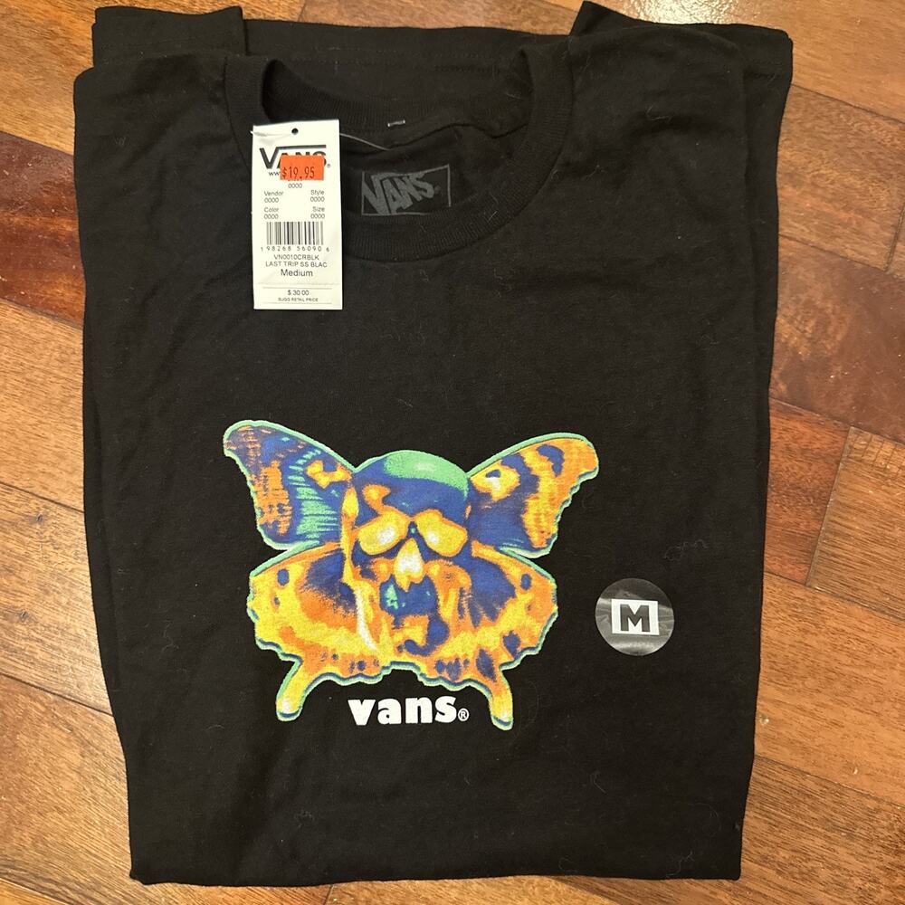 Vans Skull Butterfly Graphic T-Shirt Black Men’s Medium Classic Fit New With Tag